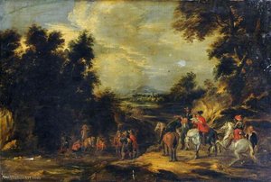 Cavaliers Halting on a Road in a Landscape