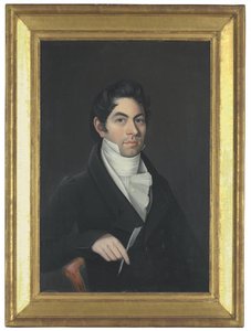 Portrait Of A Man In A Black Coat Holding A Quill — Ammi Phillips