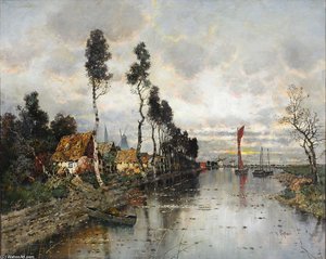Holländische Flußlandschaft Während Eines Gewitters