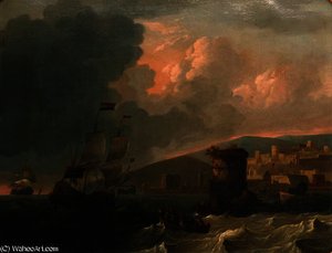 Dutch Shipping Off An Italianate Harbour — Wigerus Vitringa