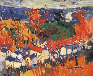 Houses At Chatou With Red Trees — Maurice De Vlaminck