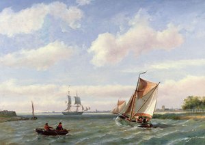 Fishing Boat In An Estuary - — Johannes Hermann Barend Koekkoek
