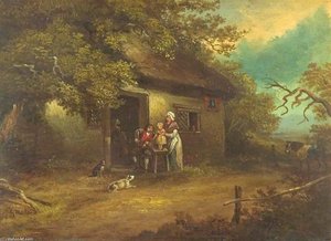 Family Sitting Outside A Rural Cottage — George Morland