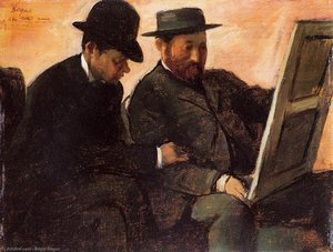 The Amateurs (aka Paul Lafond And Alhonse Cherfils Examening A Painting) — Edgar Degas, Impressionism
