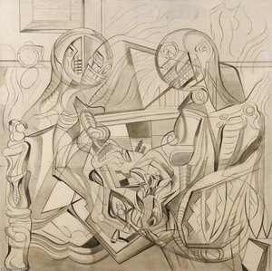 First Study for 'The Chess Players'