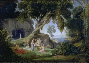 Paysage avec l'enfance de Bacchus Bacchus enfant élevé par les nymphes dans l'île de Naxos (autre titre)