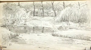 Landscape With Pond And Fence — John Ottis Adams, Impressionism