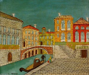 Venice - Canal Scene With A Bridge — Louis Vivin, Naive Painting
