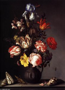 Flowers in a Vase with Shells and Insects