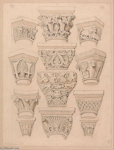 Capitals In The Abbey Church Of St. Georges De Bocherville, Near Rouen, Normandy — John Sell Cotman