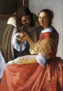 A Lady And Two Gentlemen (detail) — Johannes Vermeer
