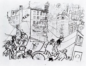 Major City Street With Horse-drawn Carriage — George Grosz