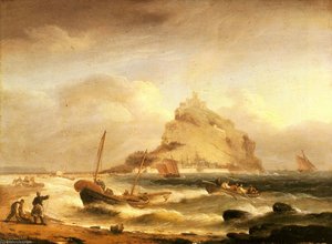 Fishermen Rowing In Before St Michaels Mount — Thomas Luny