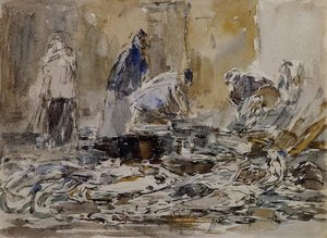 Fish Market — Eugène Louis Boudin, Impressionism