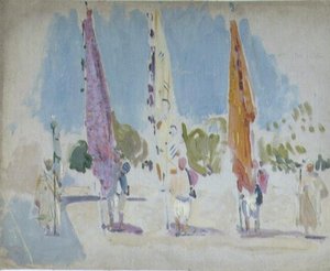Hommage De La Jeunesse De La France A La Statue De Jules Ferry Personnages Tenant Des Drapeaux — William Laparra