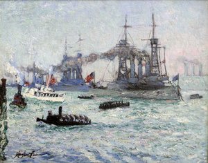 U.s. Battleships Down The Hudson — Richard Hayley Lever