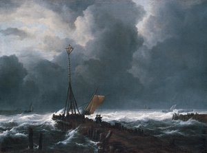 Rough Sea At A Jetty — Jacob Isaackszoon Van Ruisdael, Dutch Golden Age