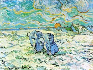 Two Peasant Women Digging In Field With Snow — Vincent Willem Van Gogh, Post-impressionism