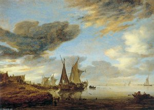 Sailing Boats Near A Village — Jacob Salomonsz Ruysdael