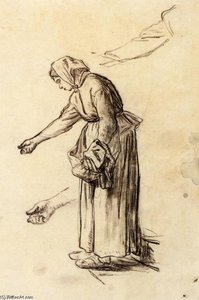Study For A Woman Feeding Chickens — Jean-françois Millet, Contemporary Realism