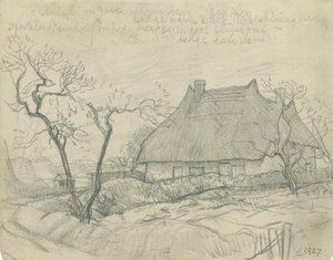 Study Of A Thatched Cottage With Double-trunked Tree, Relating To 'old Essex In November' — Sir George Clausen