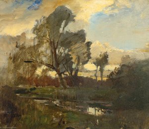 Scene From The Prater Ducks In A River By A Farmhouse Two Works — Emil Jacob Schindler