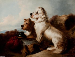 A West Highland White and a Skye Terrier Guarding the Day.s Bag