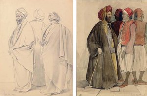 Three Robed Men; Four Men In Egyptian Dress — Adrien Dauzats