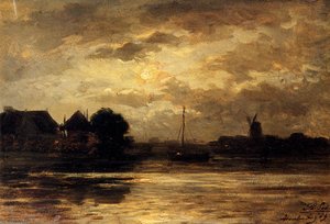 Philip Lodewijk Jacob View Of The Spaarne Haarlem By Moonlight — Philippe Lodowyck Jacob Sadee