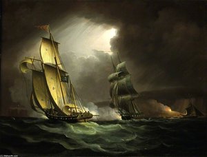 A Smuggling Lugger Chased By A Naval Brig -