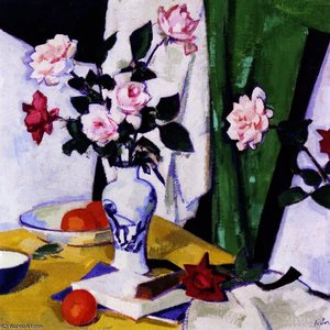 Still Life With Pink And Red Roses In A Chinese Vase — Samuel John Peploe