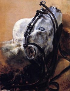 Head Of Horse Wearing Bridle, Lying Down — Adolph Von Menzel