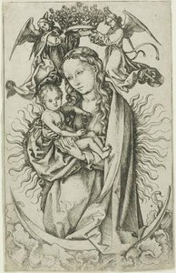 The Madonna On The Crescent Crowned By Two Angels — Martin Schongauer