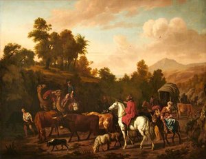 Mountainous Landscape With A Caravan — Dirck Van Den Bergen