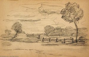 Landscape With Trees And Fence — John Ottis Adams, Impressionism