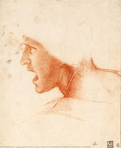 Recto: Study For The Head Of A Soldier In The Battle Of Anghiari — Leonardo Da Vinci, Renaissance