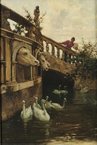 Swans In The Fountain Of Piazza Pretoria — Ettore Maria De Maria Bergler, Romanticism