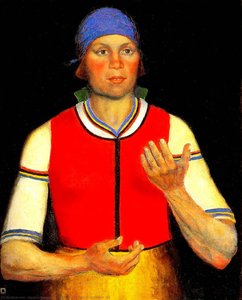 Female worker in red