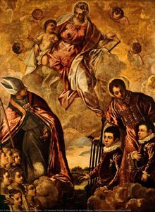 A Venetian Family Presented To The Virgin By Saint Lawrence And A Bishop Saint — Jacopo Tintoretto
