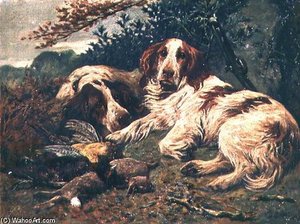 A Pair Of Liver And White Clumber Spaniels — John Emms
