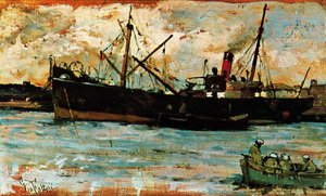 Boats In A Harbor — Giovanni Fattori