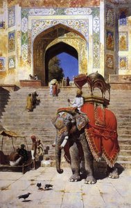 Royal Elephant At The Gateway To The Jami Masjid, Mathura — Edwin Lord Weeks