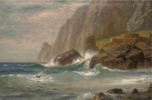 Waves Crashing Against A Rocky Cove — Ernst Carl Eugen Koerner