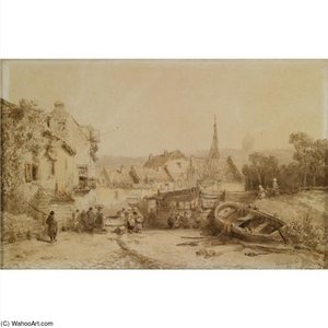 Figures In A Fishing Town — Salomon Leonardus Verveer