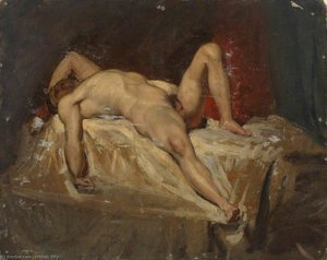 Male Nude Lying Down, Raised Left Knee — William Etty