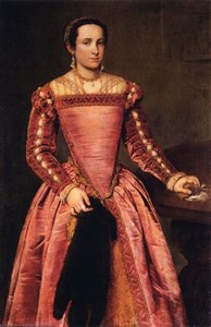 Woman In A Red Dress — Moroni, Giovanni Battista, Mannerist Painting