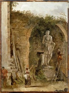 Paysage Avec Une Statue Dans Une Niche — Hubert Robert