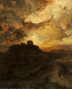 Sunset, Pueblo Del Walpe, Arizona — Thomas Moran, American Landscape Realism
