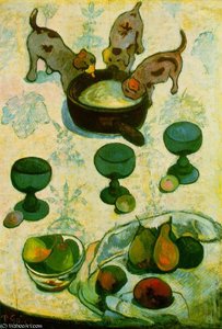 Still Life With Three Puppies, Mom — Eugène Henri Paul Gauguin, Post-impressionism