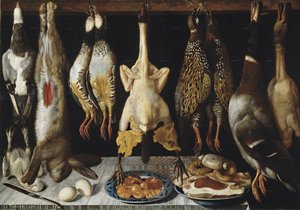 Still life of birds and hare